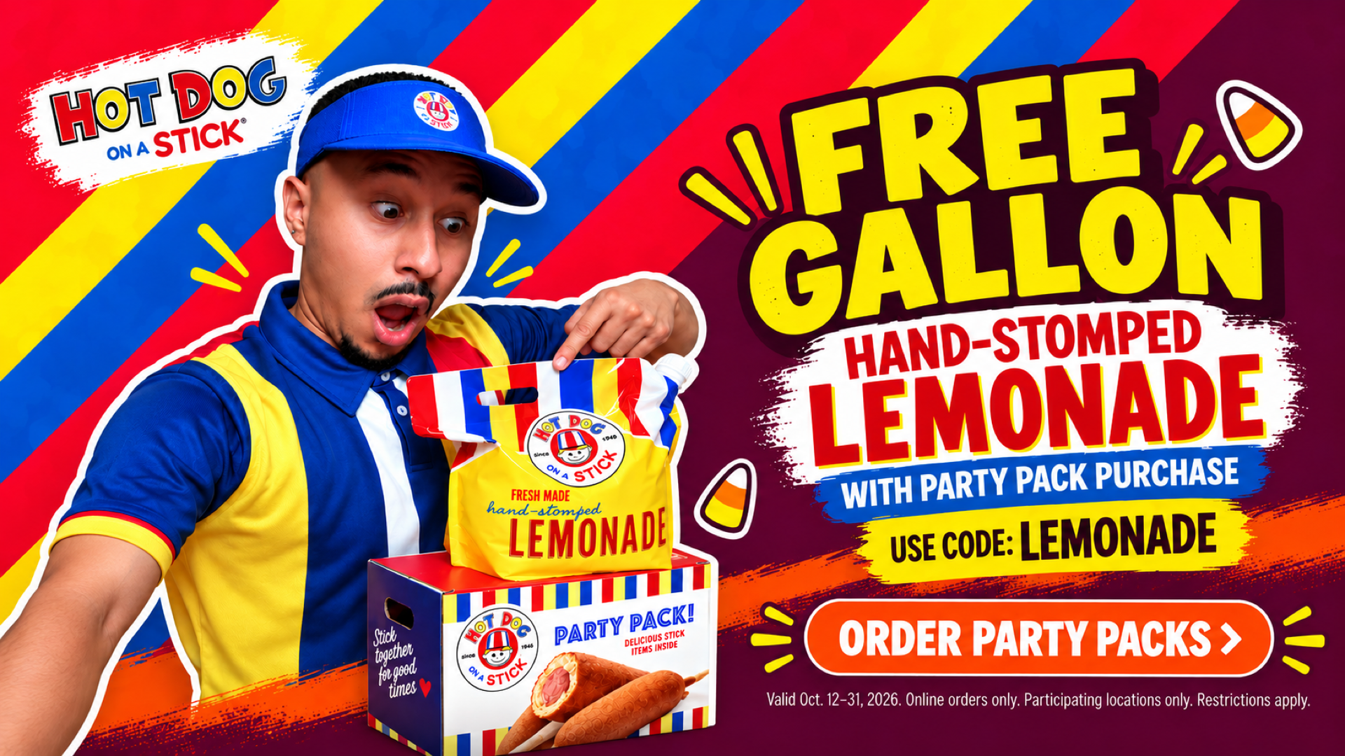 Hot Dog on a Stick free gallon lemonade with Party Pack campaign